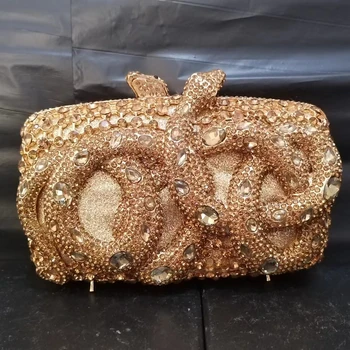 IN STOCK Дамски златни кристали Съединител чанти кристали Вечерни Minaudiere чанти Сватба булчински флорални чанти Парти портмонета чанта червен