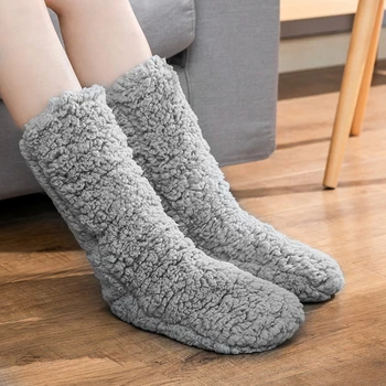 Дамски топли чорапи за крака есен зима плюс кадифе дебели топли подови чорапи възрастни спящи чорапи за сън корал руно