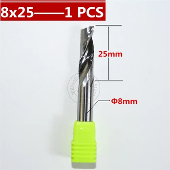 8mm * 25mm-1Pcs, безплатна доставка, CNC вмъкване рутер малко, твърд карбид алуминиев композитен фреза, 1 флейта alucobond нож за рязане