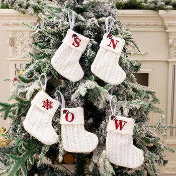 Коледно писмо за чорапи за плетене Коледно дърво орнаменти Коледна украса за дома 2023 Navidad Noel Коледна чанта за подаръци