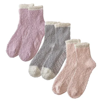 3 чифта жени корал руно чорапи зимни чорапи топли чорапи размити чорапи пухкави чорапи за момиче