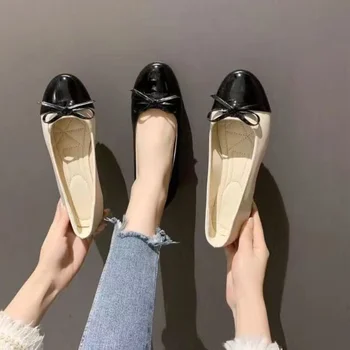 Fashion Балерина Плоски кръгли обувки за жени Удобни обувки Slip-on Flat Bow-възел Дамски обувки за майки Zapatillas Mujer