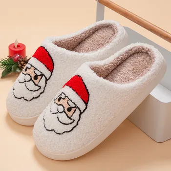 Дамски коледни чехли зимни топли кожи сладък Дядо Коледа празнично парти удобен приплъзване спалня пързалки сладък нова година дома обувки
