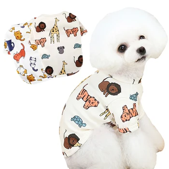 Летни дрехи за кучета Сладък карикатура печат кученце тениска животински модел домашни любимци жилетка за малки до средни кучета Чихуахуа булдог костюми
