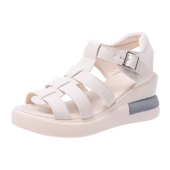 2022 Летни дамски сандали мода кухи римски клин ключалката глезена обвивка сандали Дамски ежедневни плажни обувки сандали