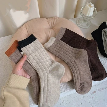5 чифта/партида чорапи комплекти плътен цвят елегантен ретро дълго памук жените чорапи дишаща японски стил случайни памук дълго чорап