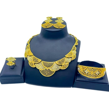 Турски бижута комплекти фен форма огърлица кристал гривна рожден ден подарък обеци за жени фин пръстен сватбени аксесоари