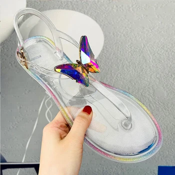 2021 Летни дамски обувки желе обувки плоски пеперуда сандали отворени пръсти на открито дамски обувки плюс размер 42
