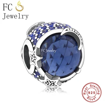 FC Бижута Fit Оригинална марка чар гривна 925 стерлинги сребро Moon Stars Сини циркониеви стъклени мъниста за направата на Berloque 2020