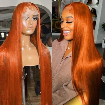 Ginger оранжев цвят дантела предни перуки бразилски 13x4 13x6 кост права дантела фронтална човешка коса перуки за жени предварително оскубани