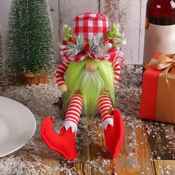 Весела Коледа Безличен Gnome кукла дълъг крак карирана шапка кръг нос кукла орнаменти Начало декор Коледа подарък