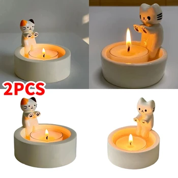 1-2pc Коте свещник сладък скара котка ароматерапия свещник настолен декоративни орнаменти рожден ден подаръци за приятели