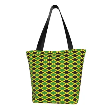 Знамената на Ямайка Чанта за купувачи Черно зелено чанти Жени по поръчка голяма пазарска чанта Cool кърпа работа рамо чанта