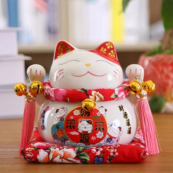 6 инча Керамична фигурка Fortune Cat Money Box Цветна котка Piggy Bank Декорация на дома Подарък Фън Шуй украшение