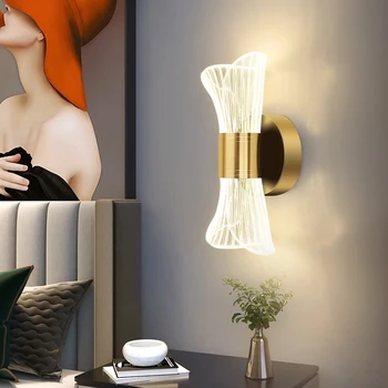 Модерна луксозна златна черна стенна лампа Творческа акрилна LED стенна светлина за пътека Sconce Living Bedroom Bedside Corridor Home Decor
