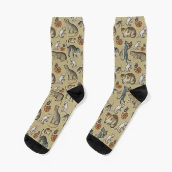 Грозна средновековна котка модел чорапи цветни Antiskid футбол Валентин идеи за подаръци Дамски чорапи Мъжки