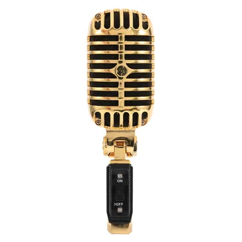 Професионален кабелен реколта класически микрофон Динамичен вокален микрофон микрофон за изпълнение на живо караоке (злато)