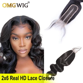 Real 2x6 HD дантела затваряне тяло вълна човешка коса за черни жени 6 инча дълбоко раздяла предварително оскубани бразилски Реми продажба