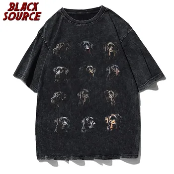 Мъже Готически тениски Хип-хоп Streetwear писмо куче отпечатани пънк върхове лято измити извънгабаритни къс ръкав T ризи реколта