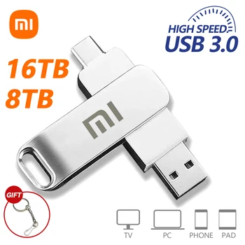 Xiaomi 2TB Metal USB 3.0 флаш памети Високоскоростен Pendrive 1TB 16TB USB устройство Portable SSD Memoria USB флаш диск TYPE-C адаптер
