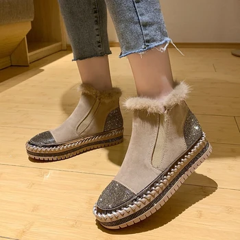 Зимни снежни ботуши за жени мода нови плюс размер женски обувки платформа плюс кадифе запази топло дамски глезена ботуши Челси Ботас