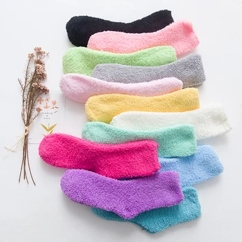 3 двойки жени термичен чорап корал руно срещу студен сняг хавлиени чорапи удобни меки сгъстяване дълъг плътен цвят дома етаж чорапи