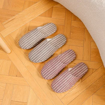 Baotou памучни и ленени чехли дамски вътрешни пролетни, есенни и зимни противоплъзгащи се домашни подови меки подметки тънки памучни чехли