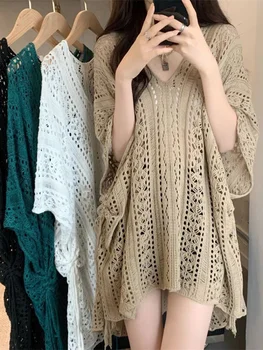 Мода Hollow Out плетене жени случайни твърди пуловери v-образно деколте твърди случайни елегантни плета шик основни Топ пролет лято нов