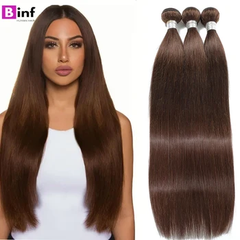 BINF Светлокафяв прав пакет Тъкане на човешка коса #4 Пакети Бразилски Прав Човешка коса 30 32 Inch Virgin Raw Remy Hair