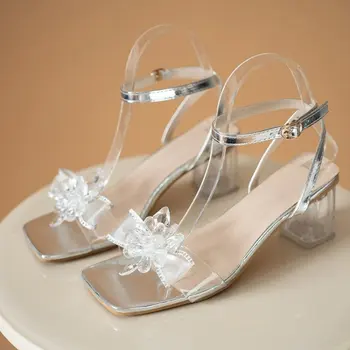 2023 Летни дамски сандали с лък перла плоски токчета елегантен кристал страна дамски обувки Sandalias Mujer мода случайни нови