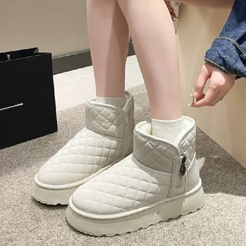 2023 Мини дебели подметки ботуши жена зимен глезен Австралия сняг ботуши дебело дъно естествена кожа топли пухкави обувки с кожа
