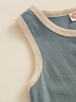 Очарователен гащеризон без ръкави за бебета момчета - перфектно лятно облекло за бебета и малки деца с копче за затваряне и гащеризон