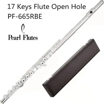 Оригинален японски перлен Quantz PF- 665RBE флейта висококачествена сребърна покритие 17 ключа флейта отворена дупка E-Mech флейта музикален инструмент