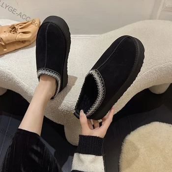 Ретро топли ботуши жени зимни глезена кратко плюшени Челси обувка нехлъзгащи апартаменти мързелив приплъзване на ботуши ниска платформа женски обувки