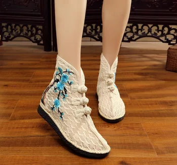 Мода лято дантела окото дишаща етнически стил случайни бродирани дамски обувки сандали ботуши флорални тъкани шевове