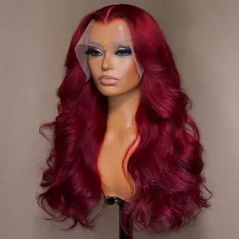 Бургундия 99J 13x6 Body Wave Перука за човешка коса HD прозрачна дантела фронтални перуки бразилски червен цвят Remy перуки за жени Bling коса