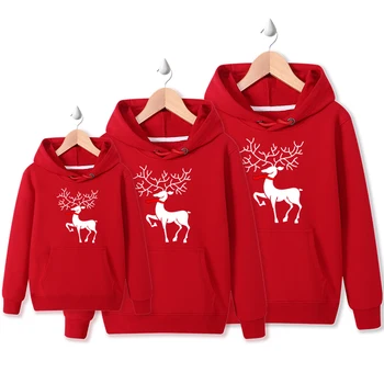 YAGIMI Коледен пуловер Семейство памучни качулки лосове печат Моите първи коледни двойки съвпадение облекло Jerseis Familiares Navidad