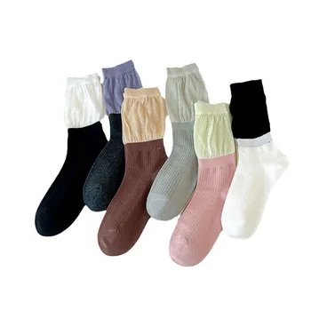 Шиене Плътен цвят Цветно блокирани чорапи Памучни чорапи