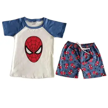 Летни момчета екипировки красив супергерой печат бебе къс ръкав костюм 2 парчета едро детски дрехи комплекти