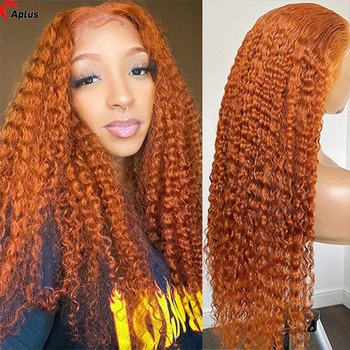 Ginger Deep Wave Lace Frontal Wig 13x6 Hd Lace Front Wig Orange Colored Glueless PrePlucked Curly Human Hair Wigs For Women Remy