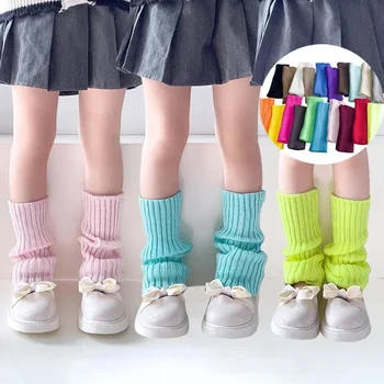 19 Стил бонбони цвят корейски сладки деца крак нагреватели трикотажни крак покритие деца момичета твърди есен зима еластична тръба чорапи