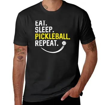 New Eat Sleep Pickleball Repeat Lover Funny Quote Подарък за тениска на играча черни тениски мъжки дрехи извънгабаритни тениски мъже