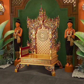 Югоизточна Азия тайландски стил масивно дърво дракон стол, imperiaThai съкровище седалка, антични злато Дзен стол, лекция стол, а