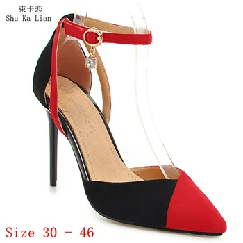 Високи токчета жени 10 см помпи обувки на висок ток D'Orsay жена парти сватбени обувки коте токчета малки плюс размер 30 - 46