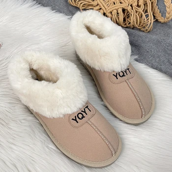 Обувки плюшени за възрастни мокасини зимни обувки Flock пързалки жени платформа кожа плосък 2024 Рим Botas де Mujer сняг ботуши клин1