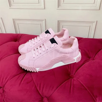 Луксозна марка дизайн розов плосък двойка обувки високо качество тенис спортни мъжки маратонки мода кожа жени ходене обувки