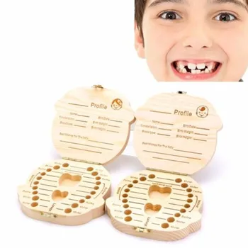 Нова 2020 Детска кутия за зъби Организатор Бебе спаси млечни зъби Кутия за съхранение на дърво за момче и момиче Запазване на контейнера Организатор Фея случай