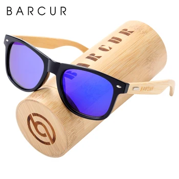BARCUR Тенденциозни стилове Поляризирана PC рамка Бамбукови слънчеви очила Дървени слънчеви очила Женски мъжки нюанси Oculos de sol