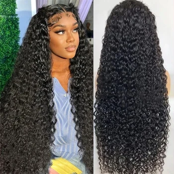 Водна вълна 13x4 дантела предна перука 180 плътност водна вълна фронтални перуки 28 30 инчов къдрава перуанска перука за човешка коса за черни жени