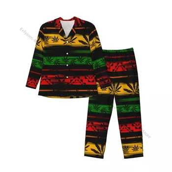 Мъжки пижама комплекти Растафариански листа Реге спално облекло Дълъг ръкав Свободно време Връхни дрехи Есен Зима Шезлонги